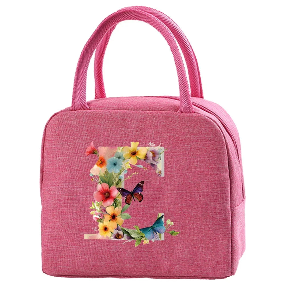 Insulated Canvas Lunch Bag with Butterfly Letter Pattern