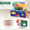 A dinosaur style tissue box filled with colorful crinkle scarves and double-sided pattern sound paper.