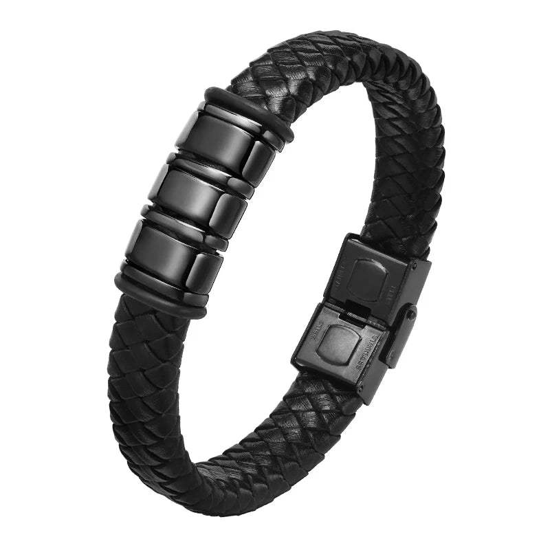 Personalized Leather & Stainless Steel Name Bracelet