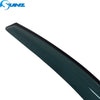 Matte black window deflectors or rain guards for a vehicle window.