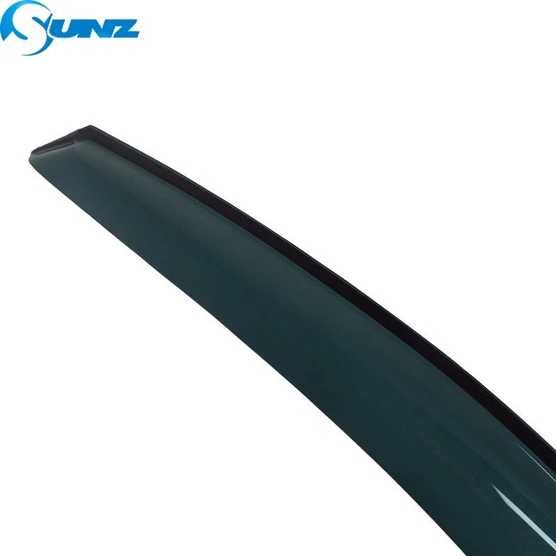 Matte black window deflectors or rain guards for a vehicle window.