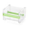 Clear plastic storage box for a creative washi tape cutter and roll.
