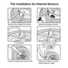 Diagram showing the installation steps for internal sensors, including tire inflation and balancing.
