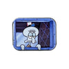 An enamel pin featuring SpongeBob SquarePants and Captain Patrick Star looking out of a window.