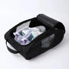 Black breathable oxford cloth shoe storage bag with a zippered lid and mesh lining