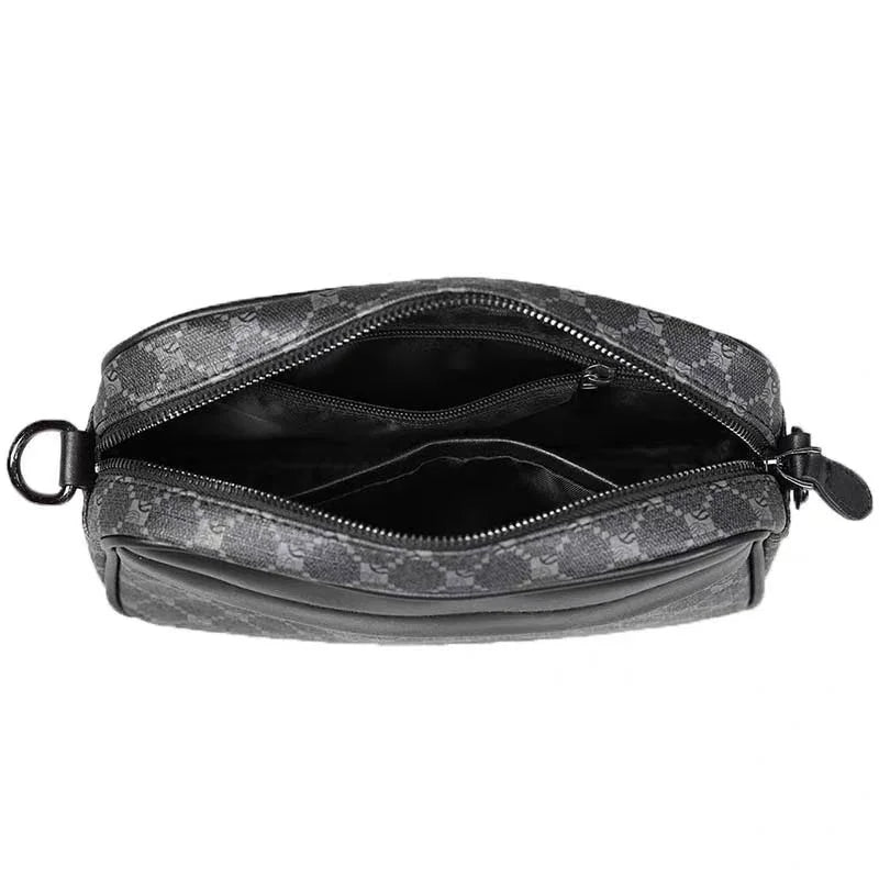 Men's Casual PU Leather Shoulder Bag with Zipper Pockets