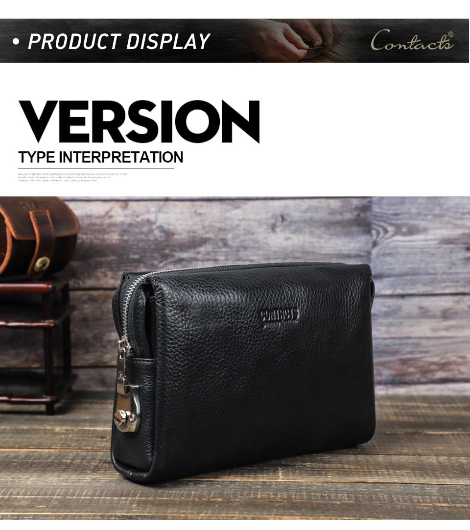 Men's Full-Grain Leather Clutch with Password Lock