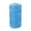 A spool of bright blue ice cotton silk thread for knitting and crochet.