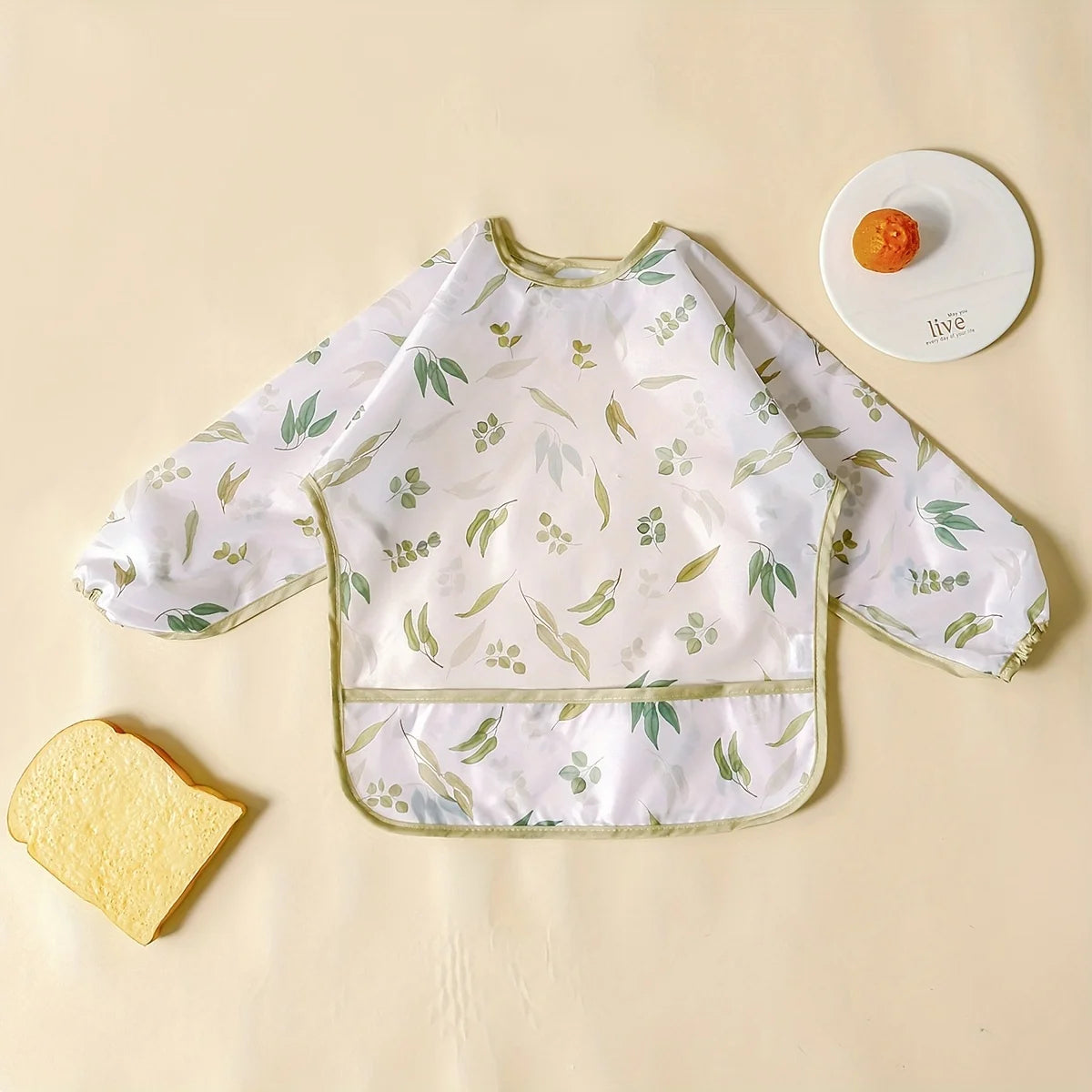 Waterproof Long-Sleeve Baby Bib with Catch-All Pocket
