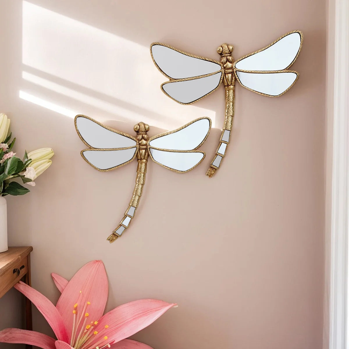 Golden Curly-Tailed Dragonfly Wall Decor - Resin Art Piece