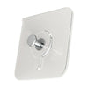 A clear, square adhesive hook with a silver mounting mechanism for wall installation.