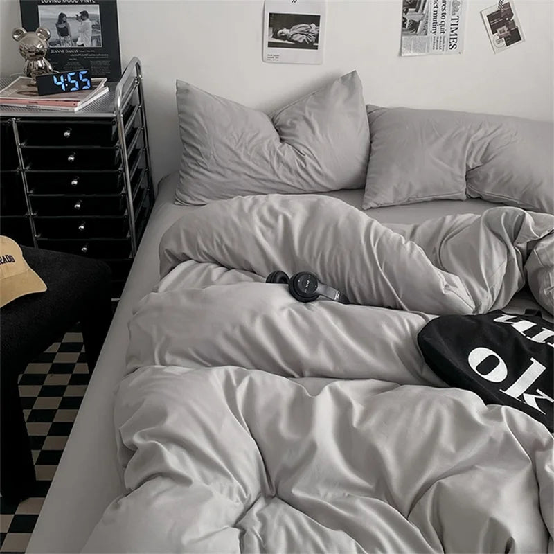 Washed Cotton 4-Piece Bedding Set with Duvet Cover