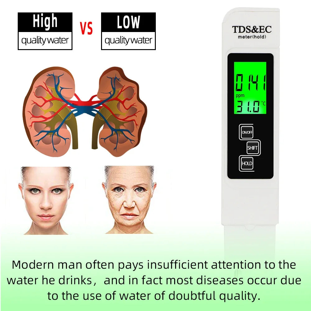 3-in-1 Digital TDS/EC/Temperature Water Quality Tester Pen