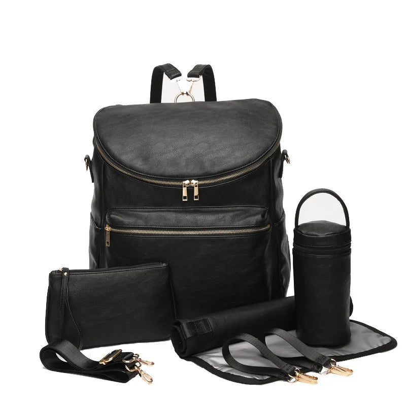 Leather-Look 20L Diaper Backpack with Stroller Straps