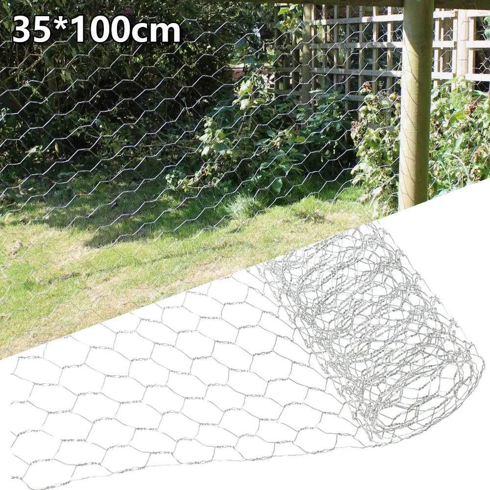 Galvanized hexagonal wire mesh for garden and farm use, shown in a close-up view.
