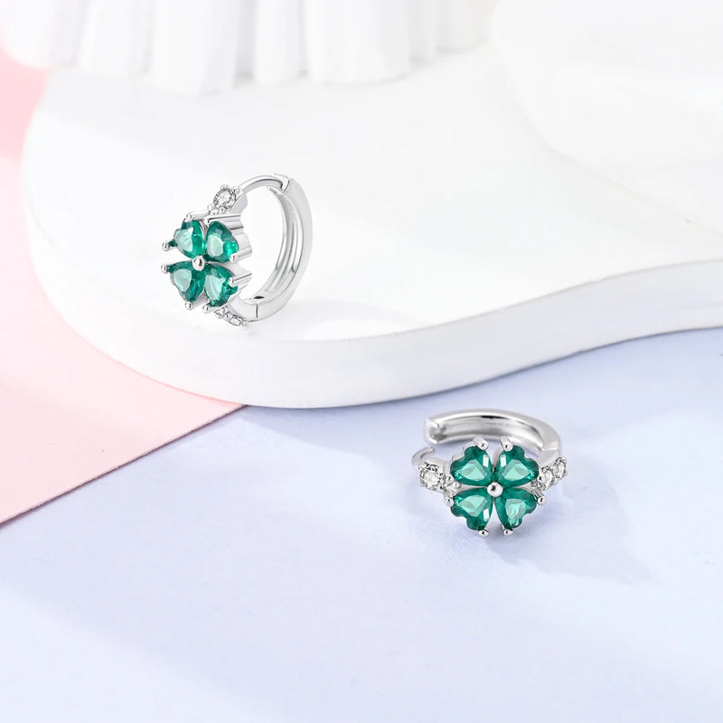 Four-Leaf Clover Hoop Earrings in Sterling Silver