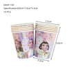 A stack of 10 paper cups featuring a music-themed birthday party design with colorful graphics.
