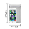A white RFID blocking Faraday bag is shown with an iPhone inside, measuring 7.87 inches by 4.72 inches.