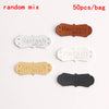 A random mix of five PU leather handmade sewing labels with 'with love' text in various shades of brown and gray.