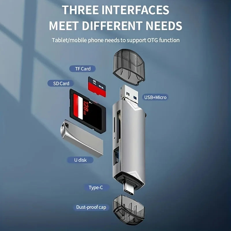 6-in-1 USB 3.0 Card Reader with Type-C & Micro USB