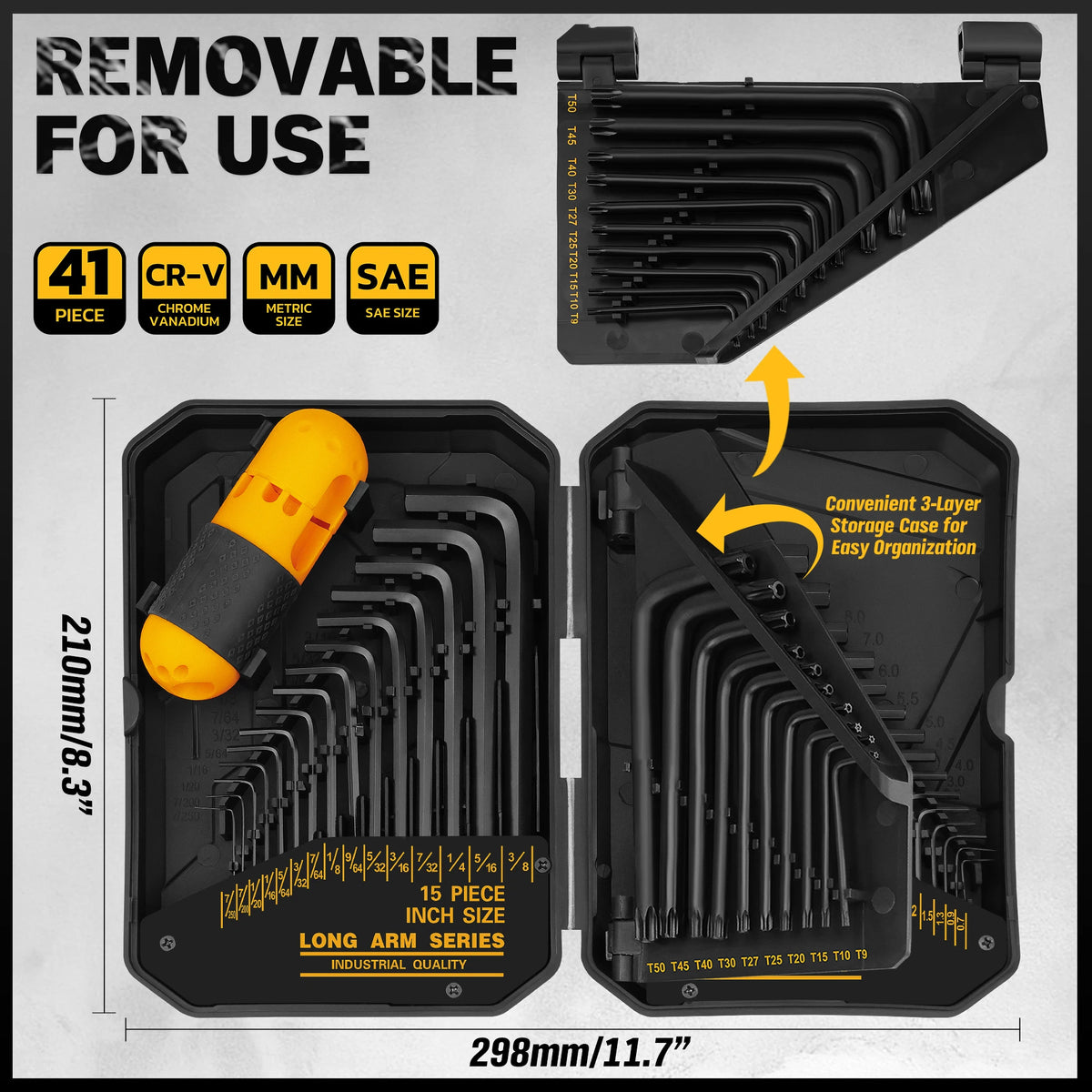 41-Piece Hex and Torx Key Set with Ratchet Handle and Storage Case