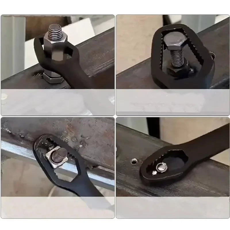 Close-up views of a black universal adjustable Torx wrench with double-headed self-tightening features.