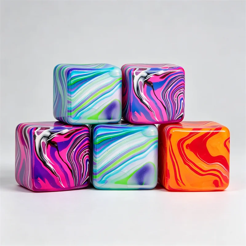 Squishy Stress Relief Cube with Soothing Swirl Design