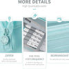 A light blue canvas pencil case featuring a zipper closure and five slots for pens.