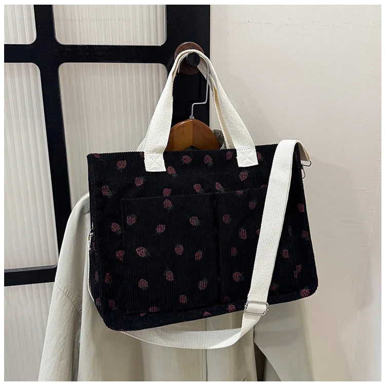 Strawberry Bowknot Canvas Tote Bag