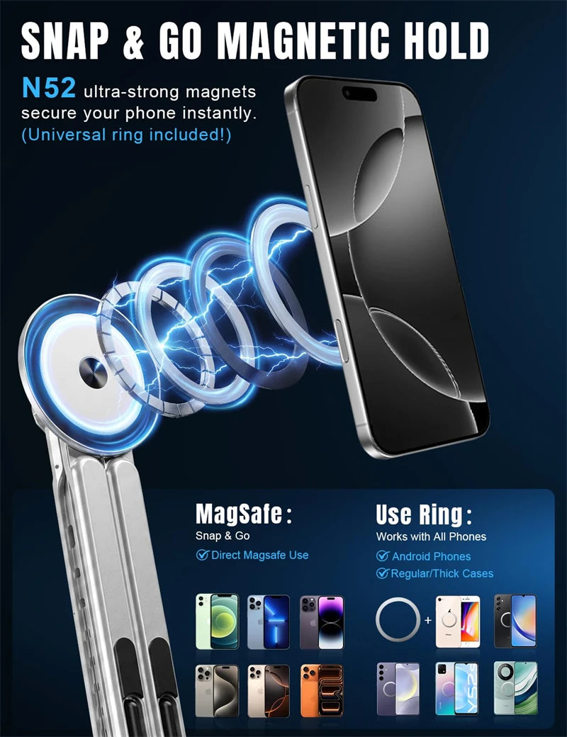 Foldable Aluminum Laptop Stand with Magnetic Phone Mount