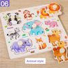 A set of wooden animal puzzle pieces featuring various animals like lion, monkey, bear, panda, zebra, elephant, rabbit, and f