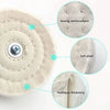 Close-up view of a beige cotton buffing wheel with sewing reinforcement, soft plush, and multilayer thickening features.