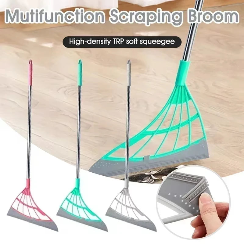 A set of multifunction scraping brooms featuring high-density TPR squeegees in pink and green colors.