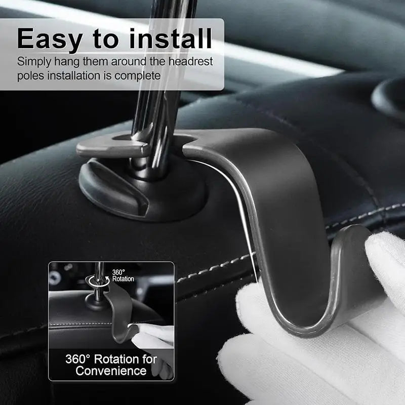 Universal Car Headrest Hooks (4-Pack) – Organize Handbags, Groceries & Jackets