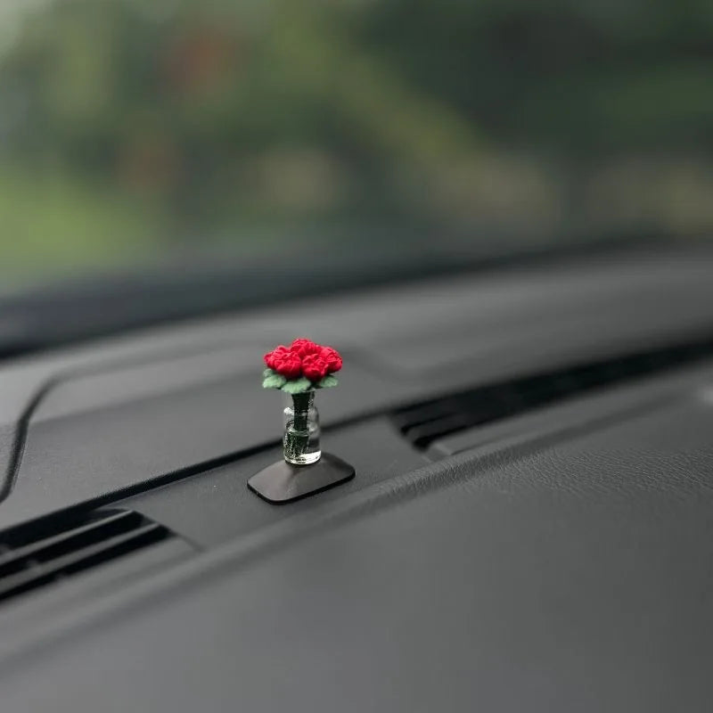 Mini Rose and Sunflower Car Dashboard Vase Decor