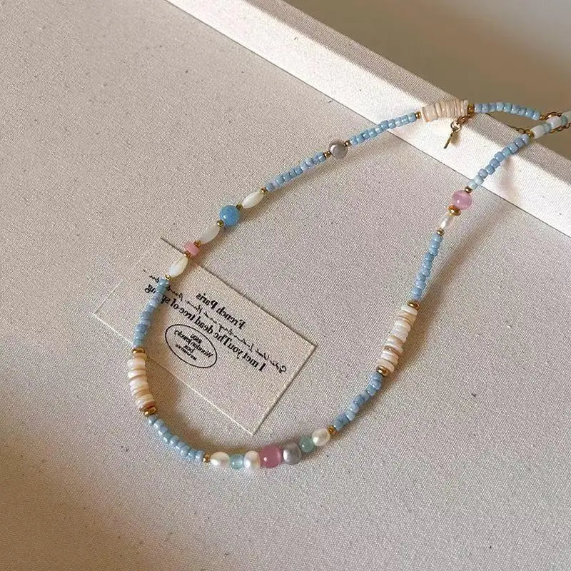 Natural Stone and Pearl Collar Necklace