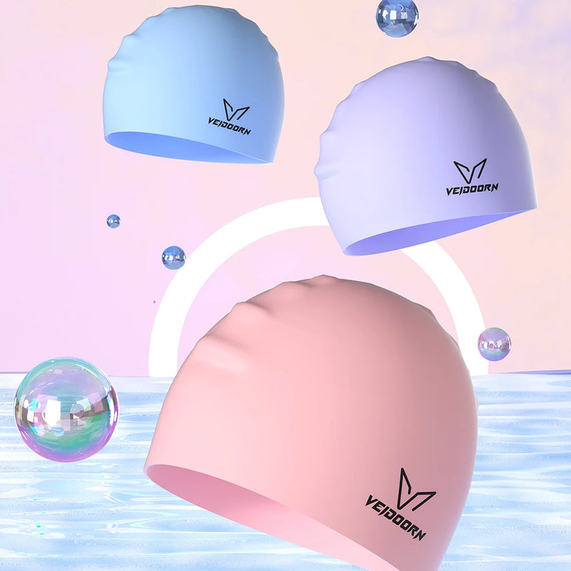 Bonnet de natation en silicone souple pour cheveux longs