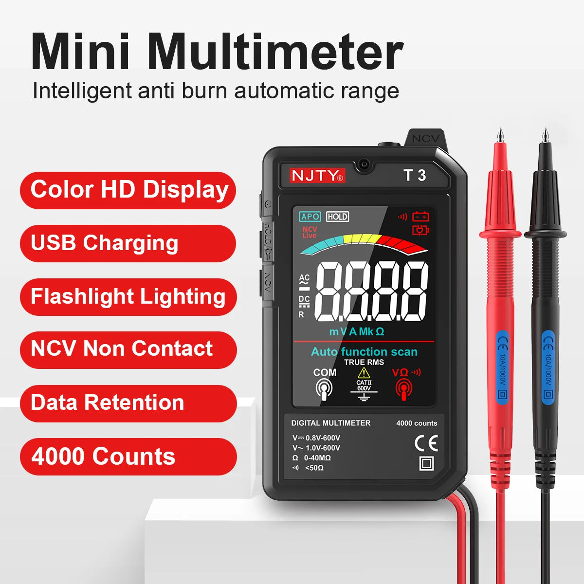 Smart Digital Multimeter with Type-C Charging and NCV Detection