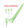 A green precision craft knife with three replacement blades shown at different angles: 15°, 30°, and 45°.