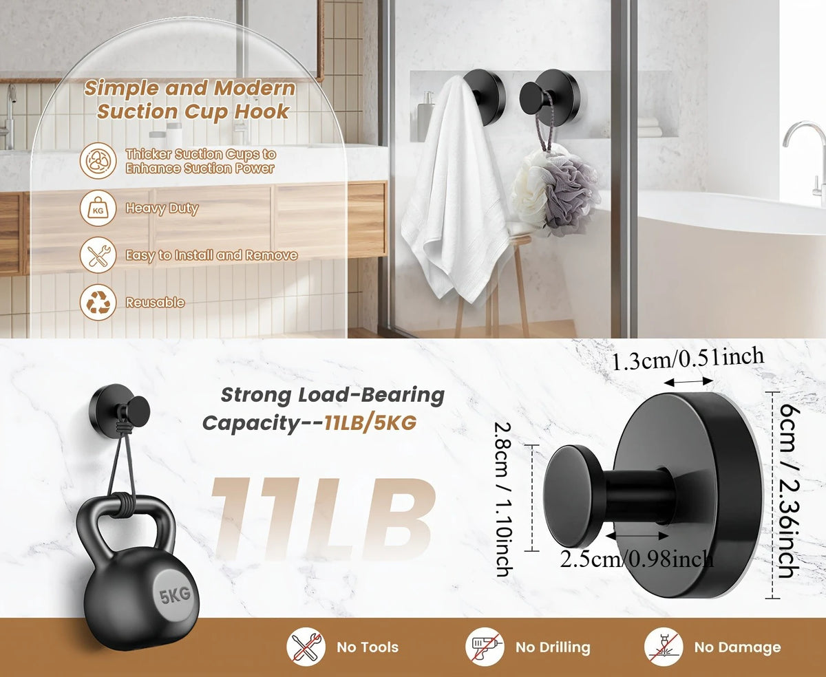 Suction Cup Hooks for Bathroom, Kitchen, and Glass Surfaces