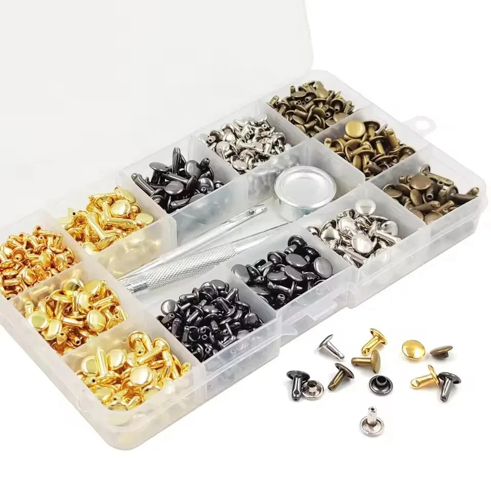 Metal Double Cap Rivets with Setting Tool Kit for Leathercraft & Repairs