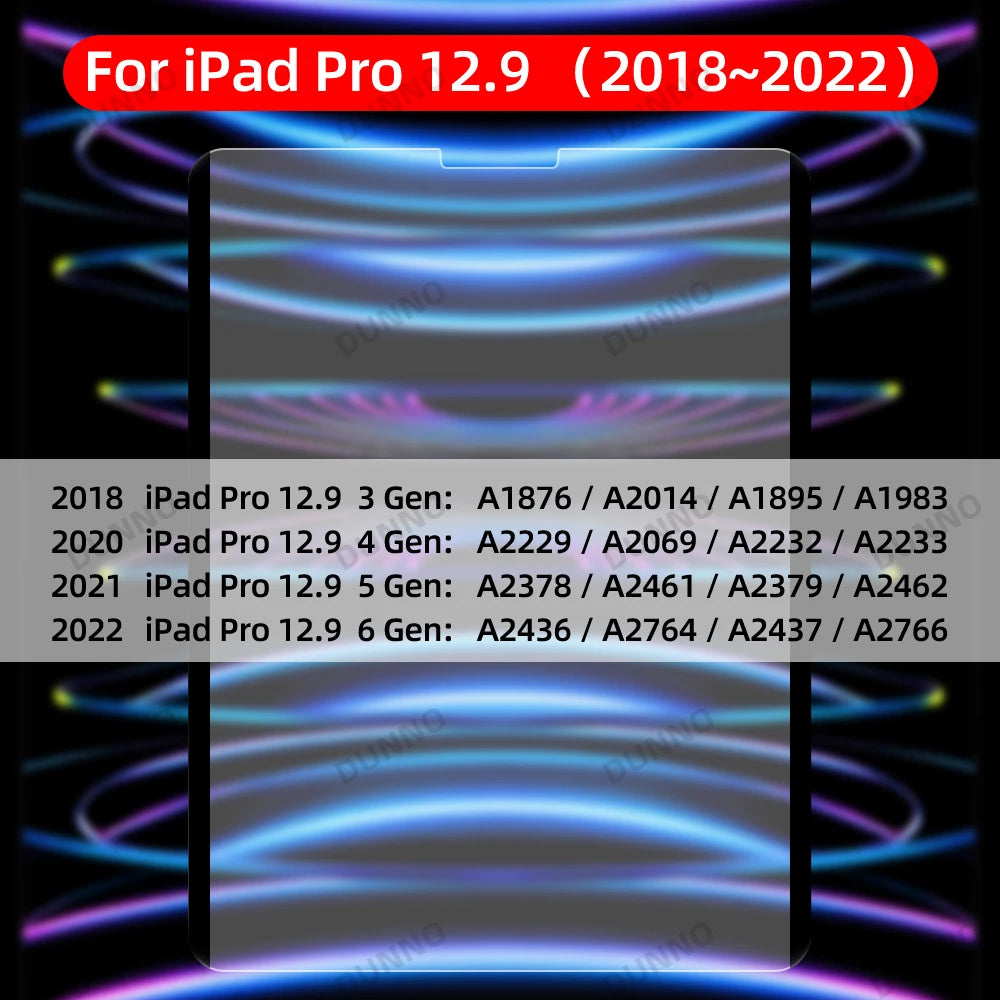 A close-up view of an iPad Pro 12.9 screen with a magnetic paper-feel screen protector applied.