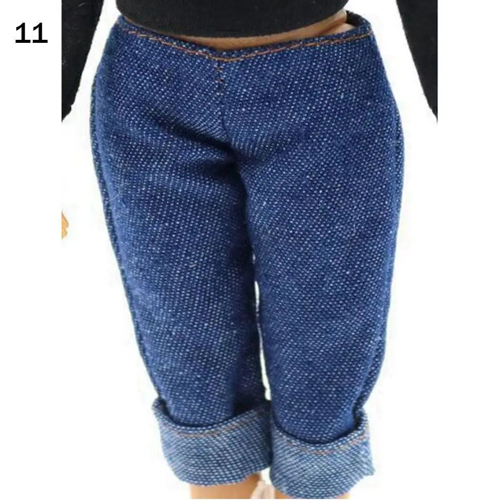 Navy blue textured pants for a fashion doll clothing set.