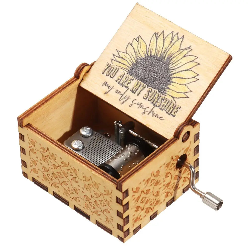 Wooden Hand-Crank Music Box - 'You Are My Sunshine' Engraved Keepsake Gift