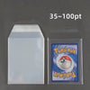 A clear magnetic card protector sleeve featuring a Pokémon card, with a score range of 35 to 100 points.