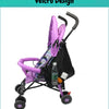 A purple and black Velcro design stroller organizer with a pink canopy and storage mesh.