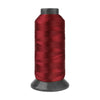 A spool of deep red heavy-duty nylon sewing thread for upholstery and denim.