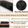 Image showing a non slip bottom doormat and instructions on how to quickly remove fold marks from the carpet.