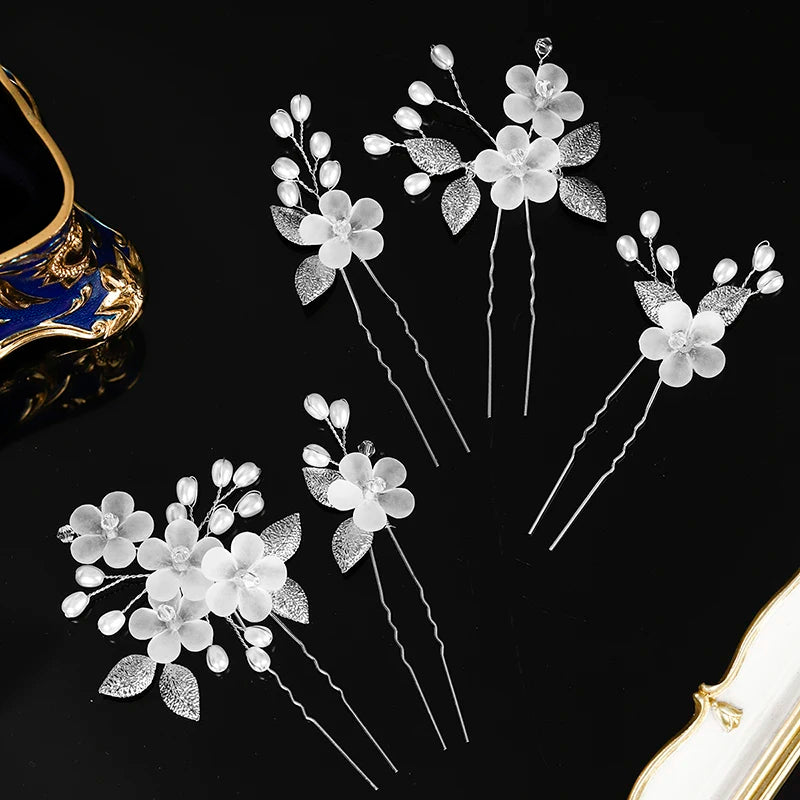 Elegant Floral Hair Stick — Pearl Flower Hairpin for Weddings & Parties