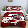 A red and black soccer player themed duvet cover set featuring a realistic portrait print.